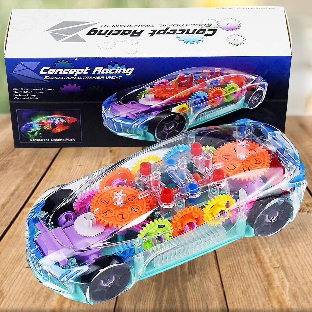 17793 Automatic 360 Degree Rotating Transparent Gear Concept Car with Musical and 3D Flashing Lights Toy for Kids Boys & Girls (Multicolor / Battery Not Included)