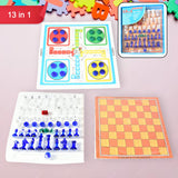 17669 13 in 1 Family Board Game Chess, Snakes & Ladders, Ludo, Tic-Tac-Toe, Checkers, Travel Bingo, Football, Space Venture, Steeplechase Set for Kids