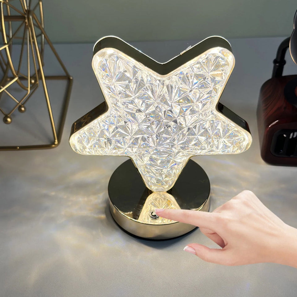 Star Shape Crystal Diamond Lamp Cordless Luxury Lamp with USB Rechargeable, 3-Way Dimmable & Touch Control Decorative Nightstand Lamp for Bedroom, Living Room, Party, Restaurant Decor (1 Pc )