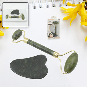 Gua Sha Stone and Anti Aging Jade Roller Massager for Face Massage Natural Face Skincare Massager & Face Roller Massager for Women | Face Shaper Jade Roller and Gua Sha Set for Glowing Skin, Gym Equipment