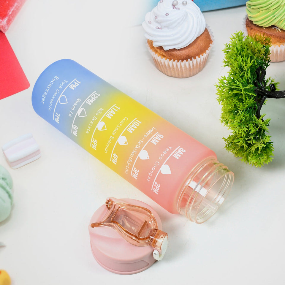 Plastic Colorful Motivational Water Bottle with Straw (900 ML)