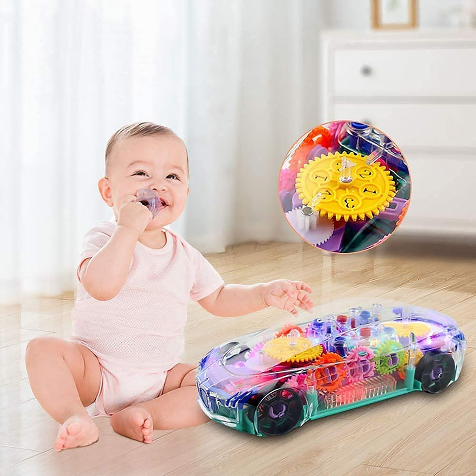 17793 Automatic 360 Degree Rotating Transparent Gear Concept Car with Musical and 3D Flashing Lights Toy for Kids Boys & Girls (Multicolor / Battery Not Included)