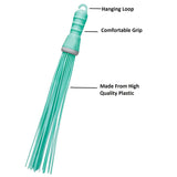 Plastic hard bristle broom, side view