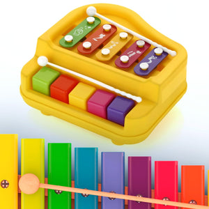 17799 2 in 1 Baby Piano Xylophone Toy for Toddlers, 5 Multicolored Key Keyboard Xylophone Piano, Preschool Educational Musical Learning Instruments Toy for Baby Kids Girls Boys 3+ Years (1 Pc)