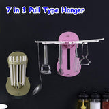 Plastic 7-in-1 Multifunction Retractable Wall-Mounted Pull-Out Hanger Rack Without Punching Hooks Up for Kitchen Bathroom