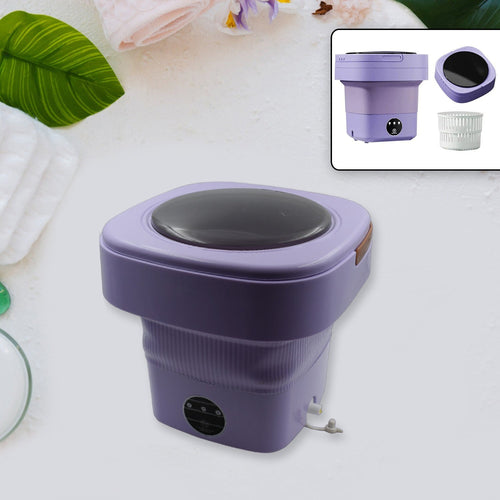 Foldable mini washing machine with drain basket for travel