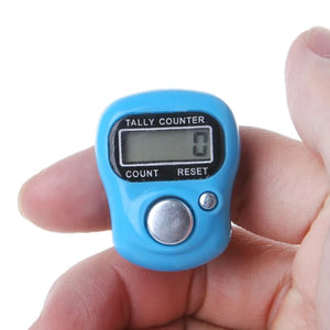 Digital tally counter with a manual hand finger counting mechanism.