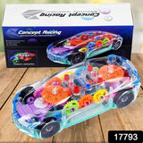 17793 Automatic 360 Degree Rotating Transparent Gear Concept Car with Musical and 3D Flashing Lights Toy for Kids Boys & Girls (Multicolor / Battery Not Included)