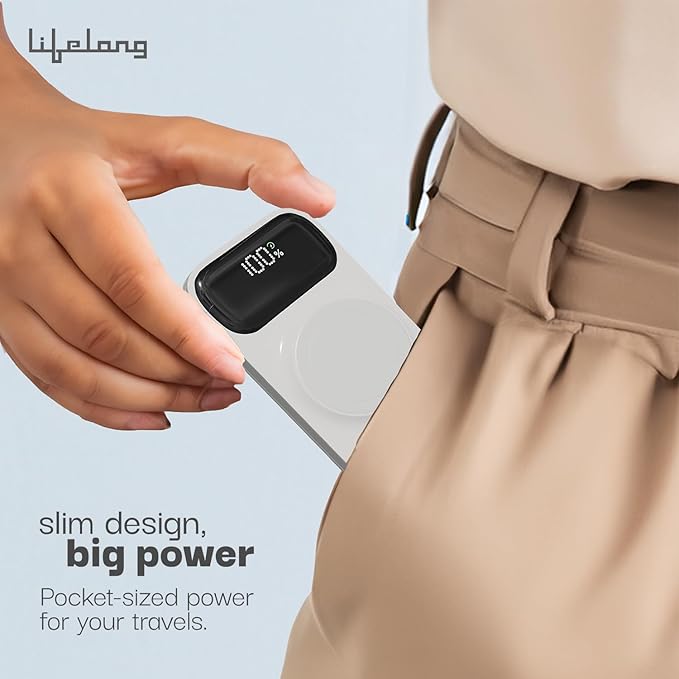 Lifelong 10000mAh MagSafe Power Bank | Slim, Pocket-Sized Wireless Charger with 22.5W Fast Charging [Open Box ]