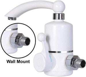 Electric water heater faucet tap with detailed view, emphasizing its instant heating feature