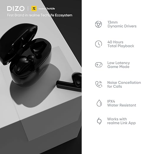 DIZO Buds P with Fast Charge, 40HPlaytime & 13mm Driver (by realme TechLife) Bluetooth Headset
