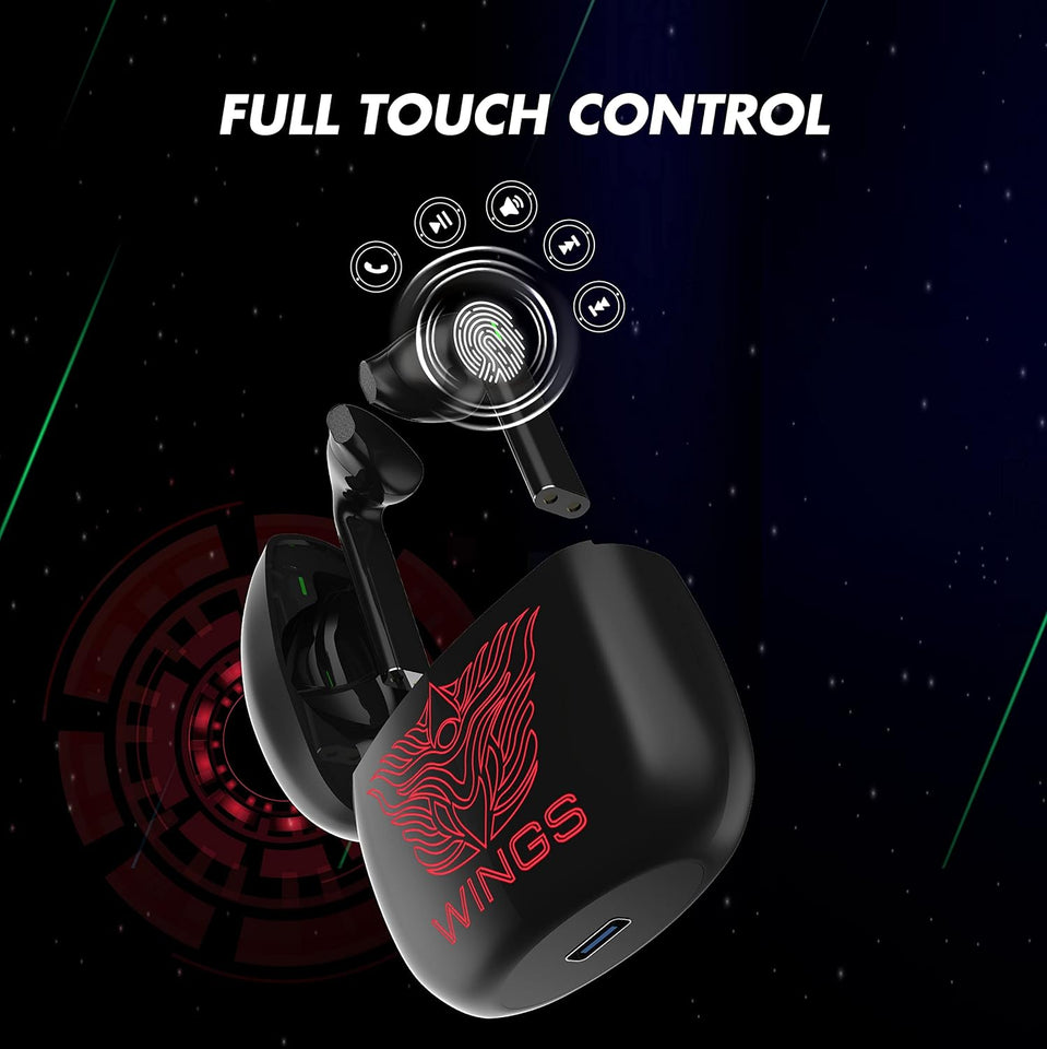Wings Newly Launched Phantom 100 Gaming TWS Earbuds with 13 mm HD BASS Drivers, ENC Clarity, 40 Hours Playtime, 40ms Low Latency, 5.1 Bluetooth, USB T Tota