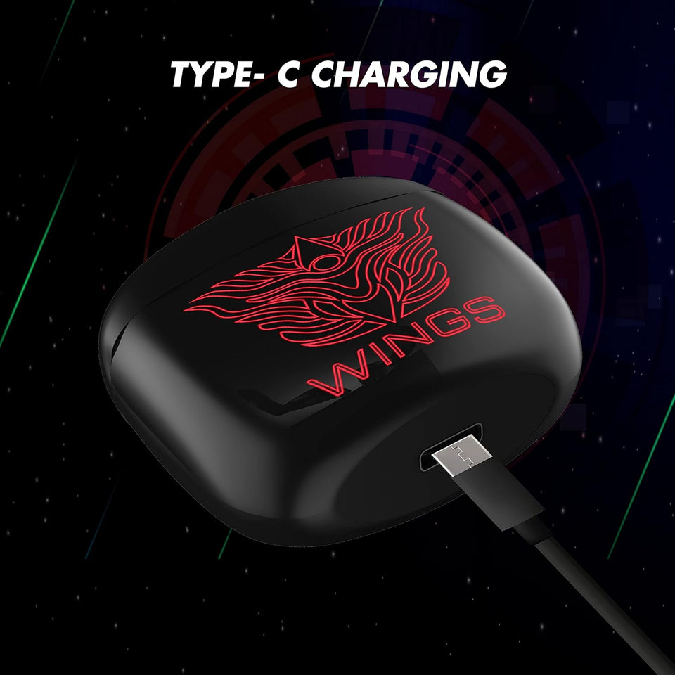 Wings Newly Launched Phantom 100 Gaming TWS Earbuds with 13 mm HD BASS Drivers, ENC Clarity, 40 Hours Playtime, 40ms Low Latency, 5.1 Bluetooth, USB T Tota