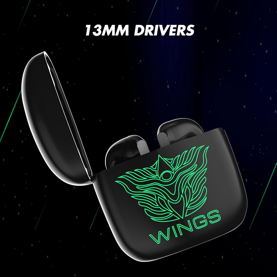 Wings Newly Launched Phantom 100 Gaming TWS Earbuds with 13 mm HD BASS Drivers, ENC Clarity, 40 Hours Playtime, 40ms Low Latency, 5.1 Bluetooth, USB T Tota