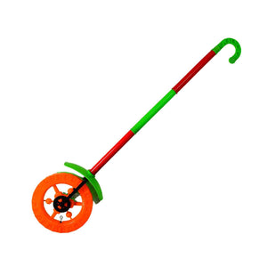 4435 Plastic Single Wheel Push Run toy with handle and two lights on wheel. push toy for Kids. 