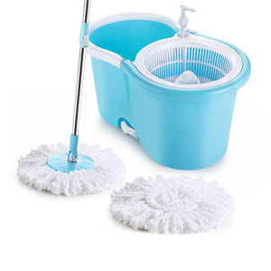 Plastic spinner bucket mop with 360-degree self-spin wringing and 2 absorbers, different angles.