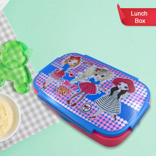 5983 Cartoon Printed Plastic Lunch Box With Inside Small Box  Spoon For Kids Air Tight Lunch Tiffin Box For Girls Boys Food Container Specially Designed For School Going Boys And Girls