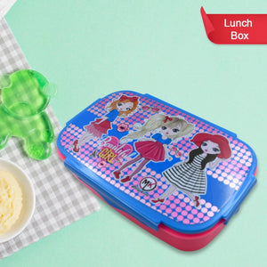 5983 Cartoon Printed Plastic Lunch Box With Inside Small Box  Spoon For Kids Air Tight Lunch Tiffin Box For Girls Boys Food Container Specially Designed For School Going Boys And Girls