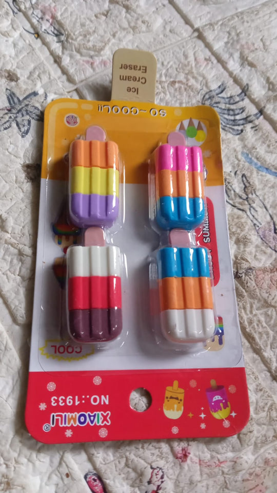 Ice cream Shape Eraser for Girls & Boys 3D Eraser for School B'Day Return Gift Ice Cream Theme Shape Erasers Pencils Set for Kids Educational Stationary kit, School Supplies (1 Set 4 Pc)