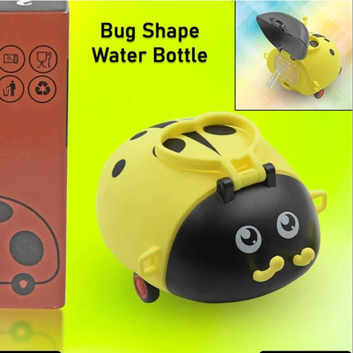 8822 Cute Plastic Bug Shape Water Bottle With Adjustable Shoulder Strap 4 Wheel   Straw Portable Drinking Cup Water Bottle For Kids  Water Bottle  Return Gift For Kids  Water Bottle With Straw  School Kinds Water Bottle (1 Pc)