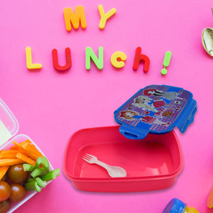 5983 Cartoon Printed Plastic Lunch Box With Inside Small Box  Spoon For Kids Air Tight Lunch Tiffin Box For Girls Boys Food Container Specially Designed For School Going Boys And Girls
