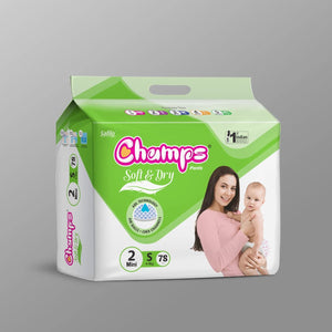 0960 Champs Soft and Dry Baby Diaper Pants  78 Pcs (Small Size  S78)