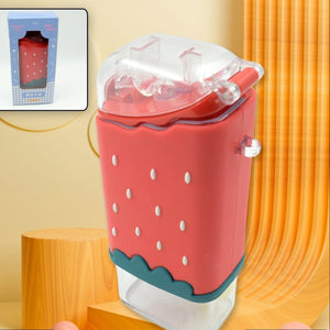 12555 Portable Cute Water Bottle For Kids Unique Ice Cream Shape Water Cup Popsicle Shaped Plastic Kettle With Straw Adjustable Shoulder Strap Bpa Free Leakproof (300 Ml)