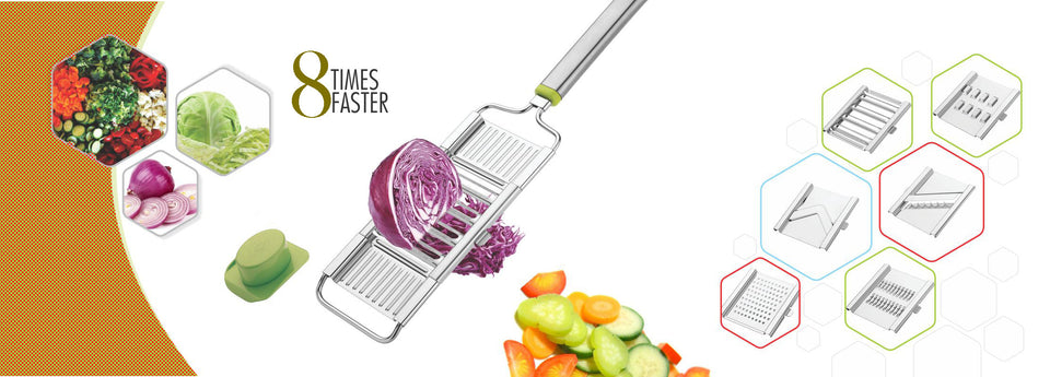 2142 6 in 1 Stainless Steel Kitchen Chips Chopper Cutter Slicer and Grater with Handle 