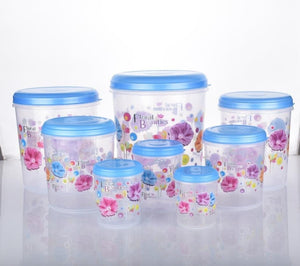 2448 Air Tight Plastic Transparent Container Set (10000ml, 7000ml, 5000ml, 3000ml, 2000ml, 1000ml, 750ml, 500ml) 