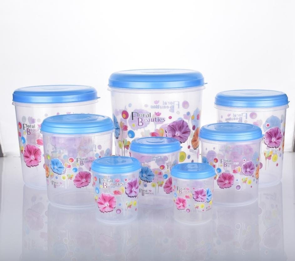 2448 Air Tight Plastic Transparent Container Set (10000ml, 7000ml, 5000ml, 3000ml, 2000ml, 1000ml, 750ml, 500ml) 