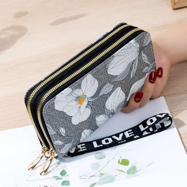 Classic Dual Chain Floral Print Lady Wallet