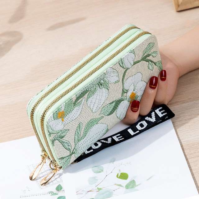 Classic Dual Chain Floral Print Lady Wallet