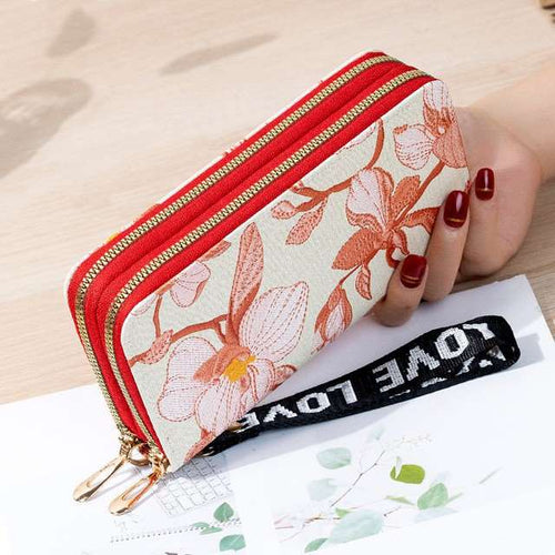 Classic Dual Chain Floral Print Lady Wallet