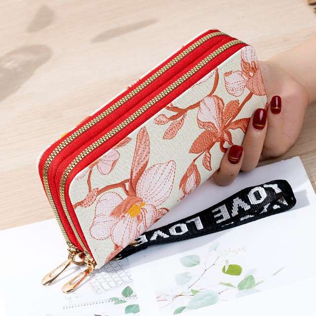Classic Dual Chain Floral Print Lady Wallet