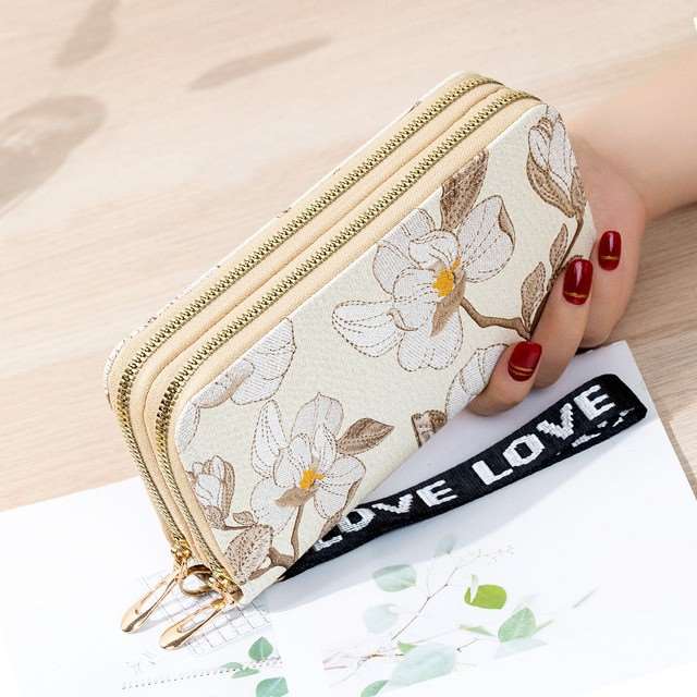 Classic Dual Chain Floral Print Lady Wallet