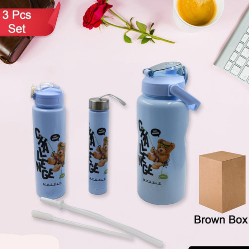 8403 Plastic Water Bottle 3pc Set3  Different Size Bottle High Quality Water Bottle Plastic Water Bottle Bpa-free  Leak-proof  Cartoon Printed Design For Kids School For Fridge Office Sports School Gym Yoga (3 Pc Set)