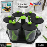 5582 Multipurpose 6 Piece Miracle Revolving Plastic Spice Container Rack With 6 Spoon, Condiment Set, Masala Rack Set, Revolving Spice Rack Aachar Container Chutney Mukhwas Tray Masala Dining Spice Stand