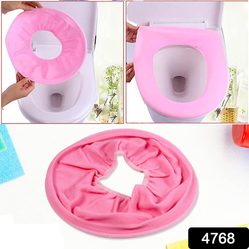 4768 Bathroom Soft Thicker Warmer Stretchable Washable Cloth Toilet Seat Cover Pads (1pc)